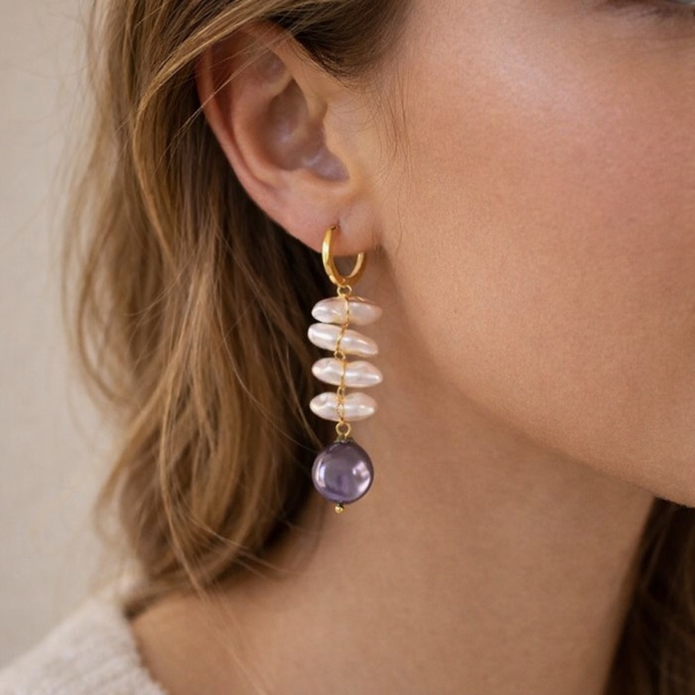 Elegant Gold and Purple Dangle Earrings R245